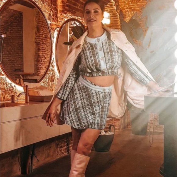 BLOGGER'S FAVE! Zara Textured Weave Mini Skirt Blue Sz M NWT - Picture 10 of 13